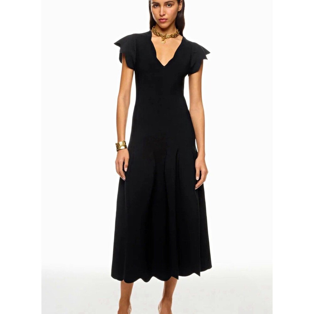 Ulla Johnson Womens Black V-Neck Flutter Short Sleeve Fit & Flare Midi XL